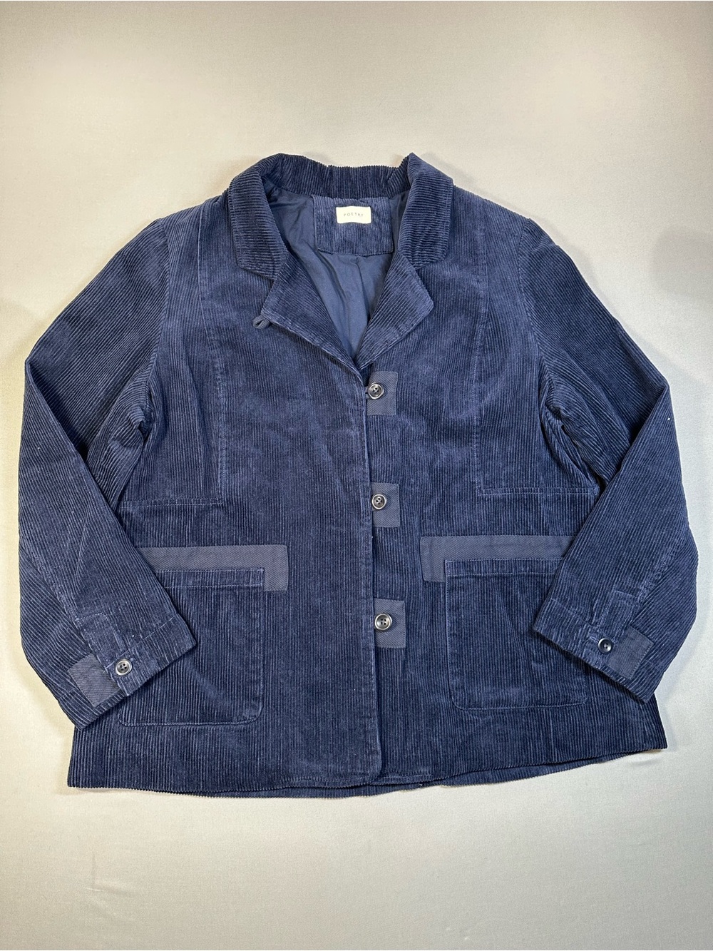 Poetry Corduroy Button-Up Blazer Jacket, Hemp/Cotton/Yak, Navy - Womens 12